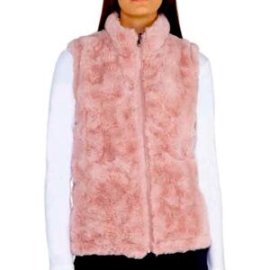 Nicole Miller Reversible Faux Fur Puffer Vest Pink Small Casual Cozy